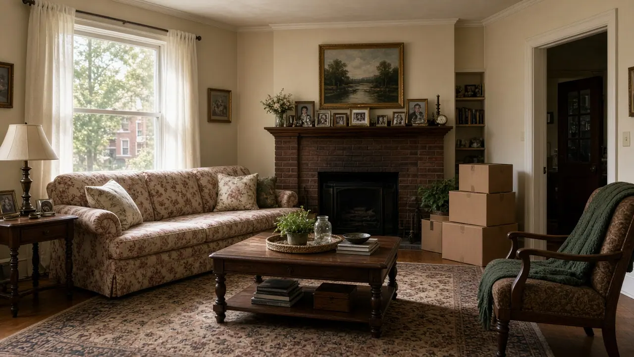 A Northeast Philadelphia living room full of furniture and boxes