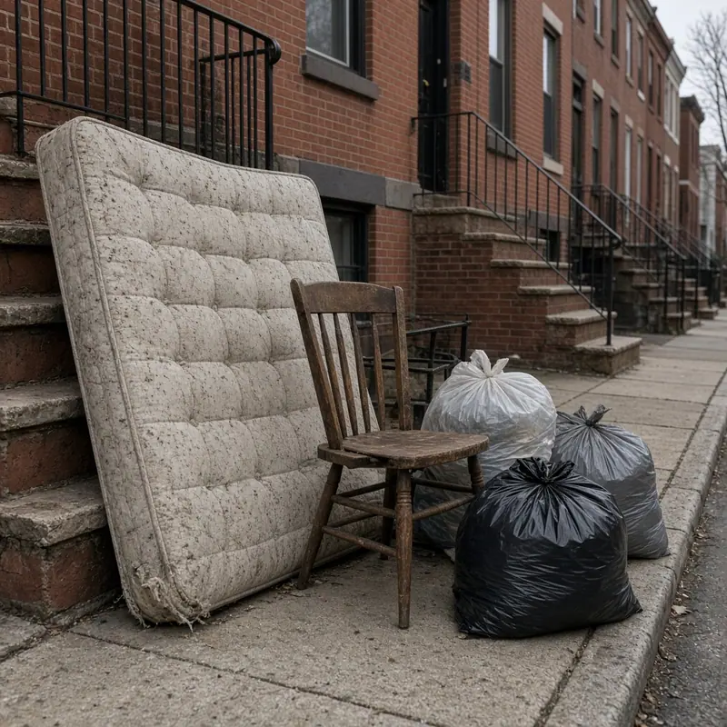 A mattress and furniture left at a Philadelphia curb