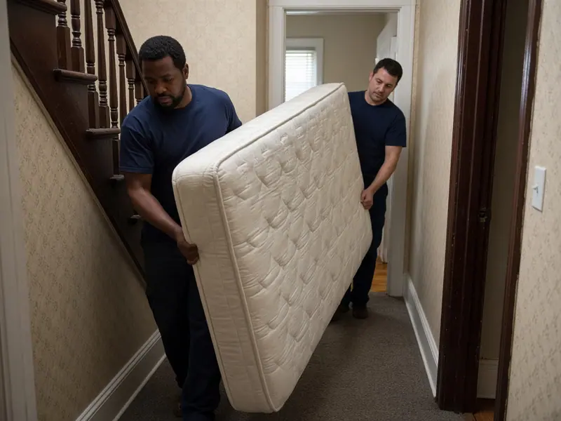 A mattress being carried out